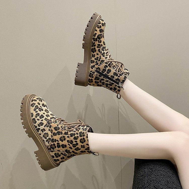 Bottines d'hiver pour femmes avec lacets et imprimé animal - Samantha