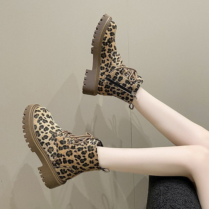 Bottines d'hiver pour femmes avec lacets et imprimé animal - Samantha