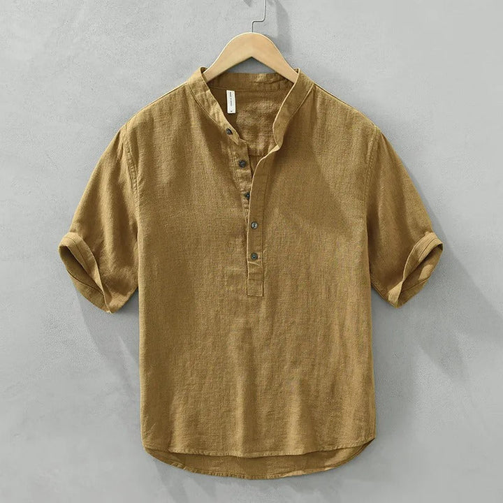 Chemise homme décontractée lin marron col mao - Dario