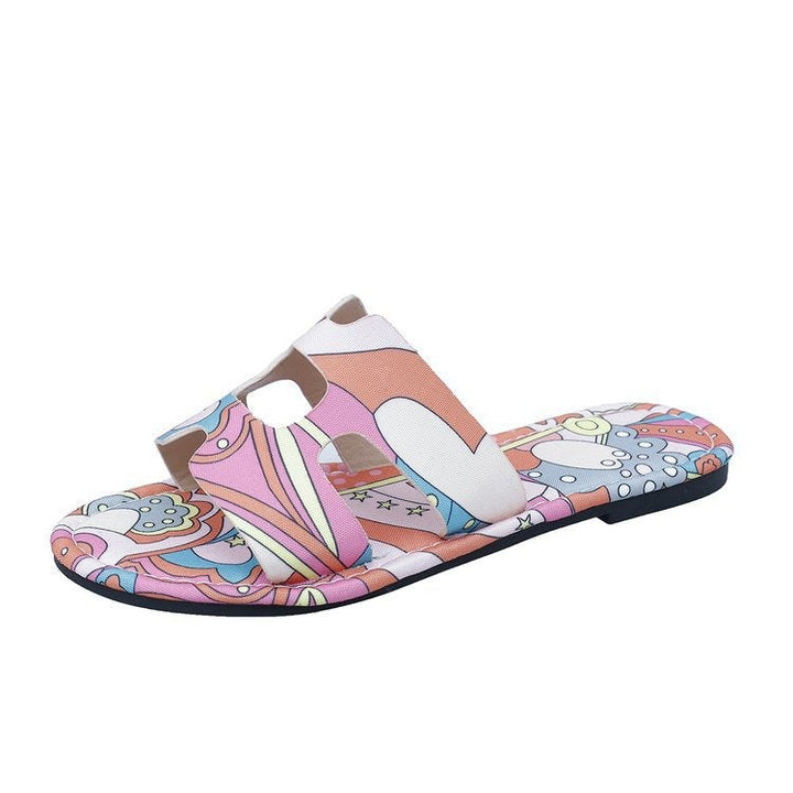 Sandales plates pour femmes au design tropical multicolore - Kaia