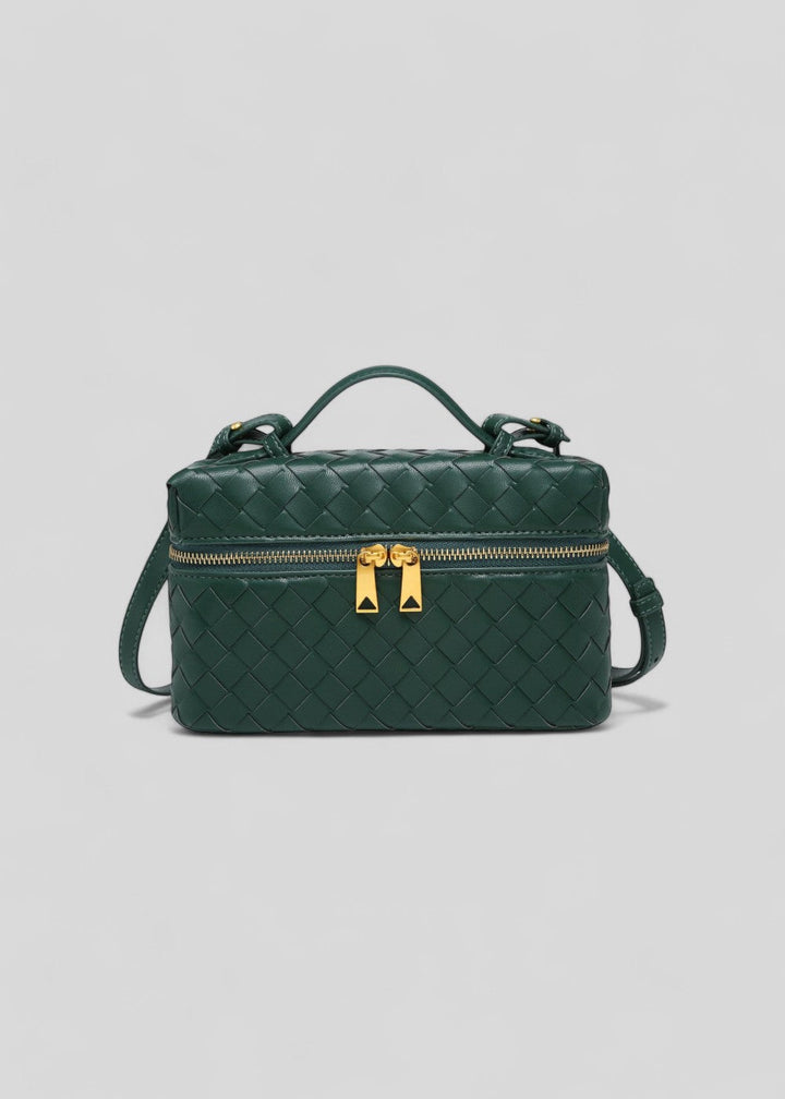 Sac tressé pour femme noir structure rigide zips dorés - Valeska