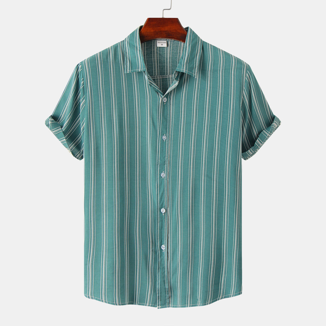 Chemise rayée à manches courtes pour homme en vert