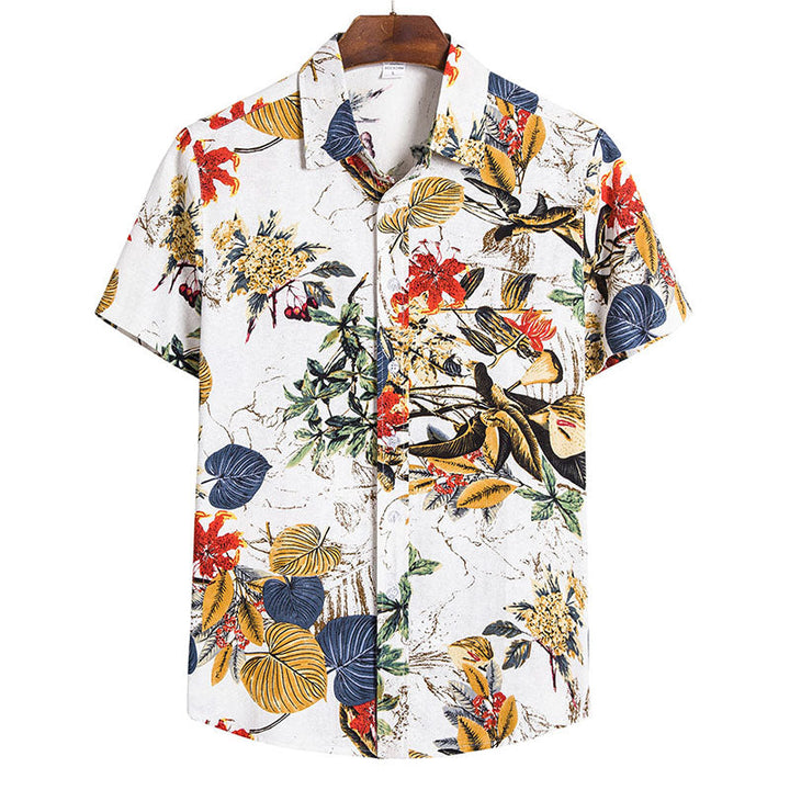 Chemise rétro à manches courtes pour hommes au design floral cool