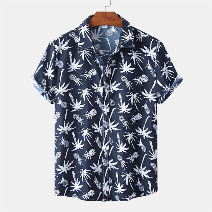 Chemise marine à manches courtes unique pour hommes avec impression