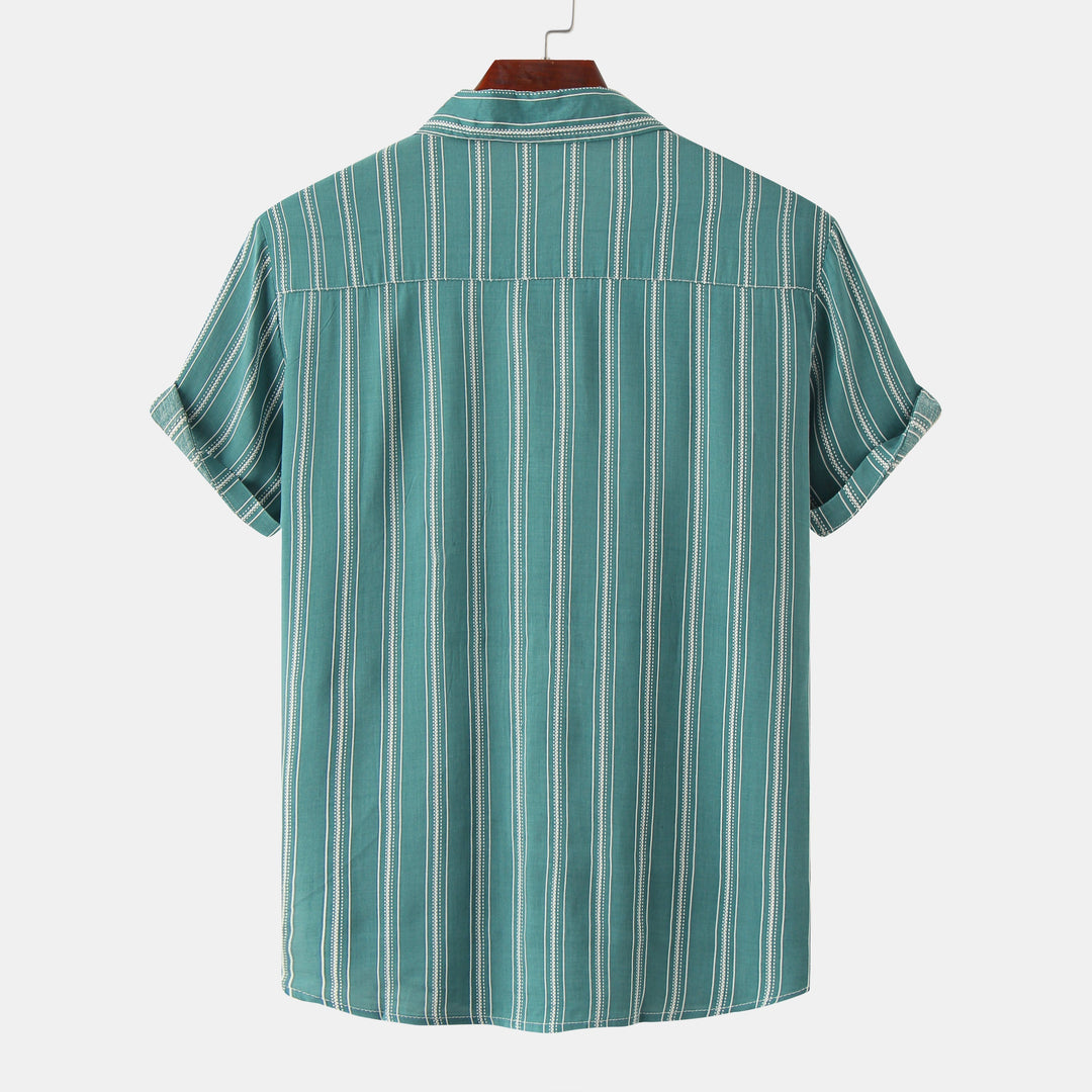 Chemise rayée à manches courtes pour homme en vert