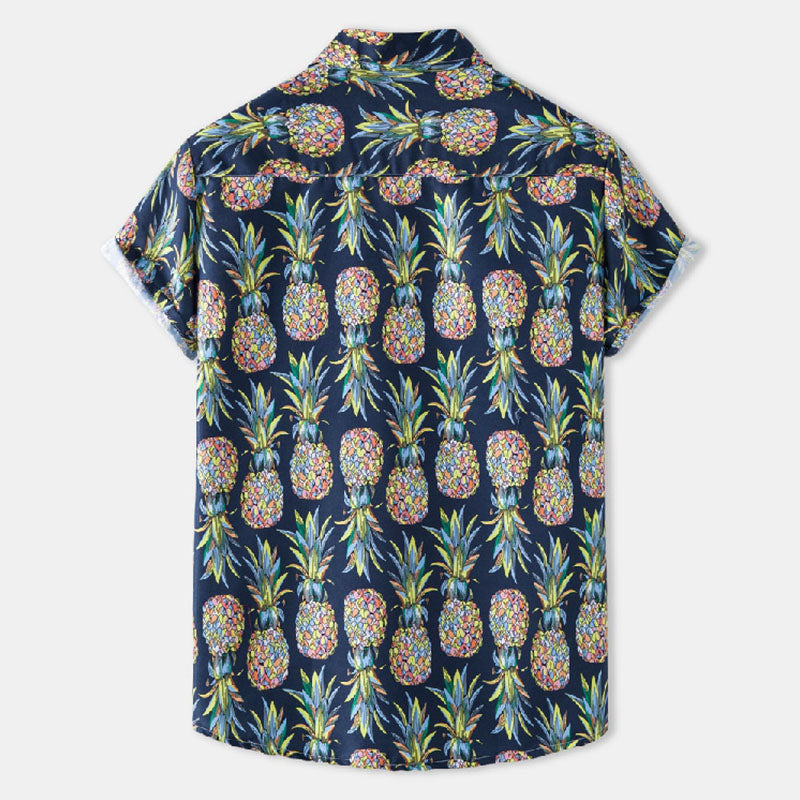 Chemise élégante à manches courtes en coton pour hommes avec impression ananas