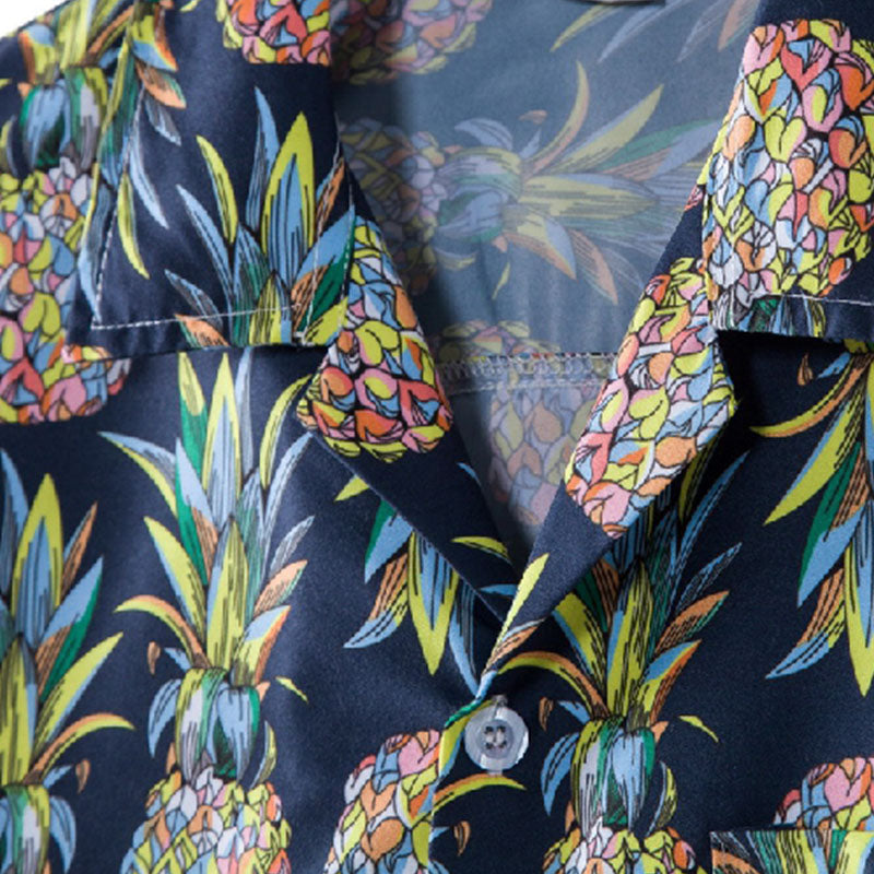 Chemise élégante à manches courtes en coton pour hommes avec impression ananas