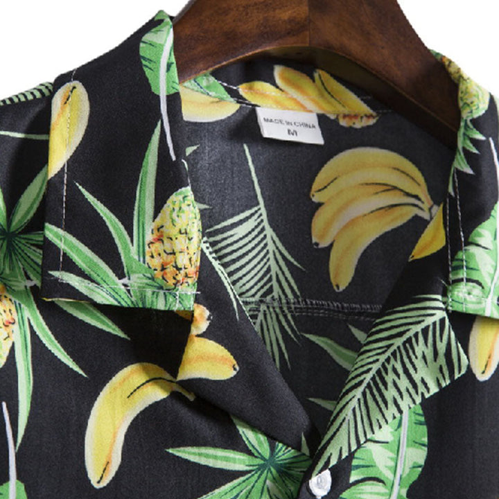 Chemise élégante à manches courtes en coton pour hommes avec impression de fruits