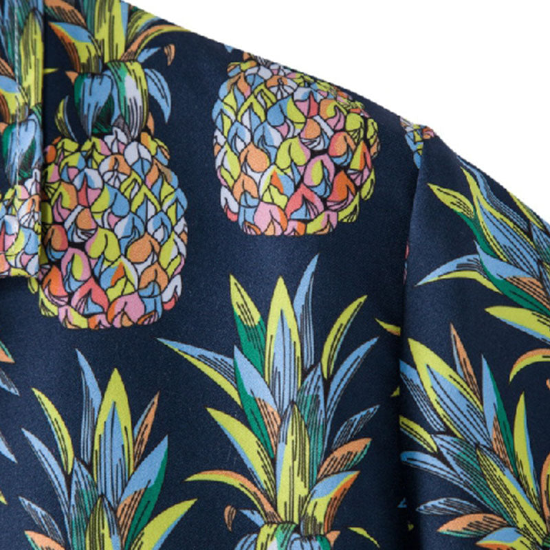 Chemise élégante à manches courtes en coton pour hommes avec impression ananas