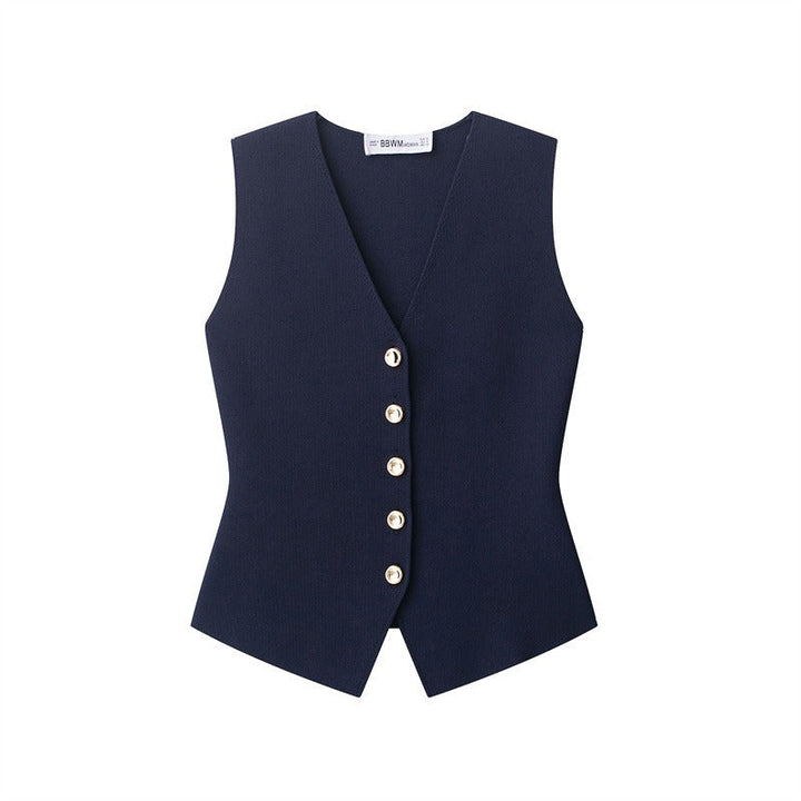 Gilet sans manches pour femme avec boutons dorés, style tailleur - Saray