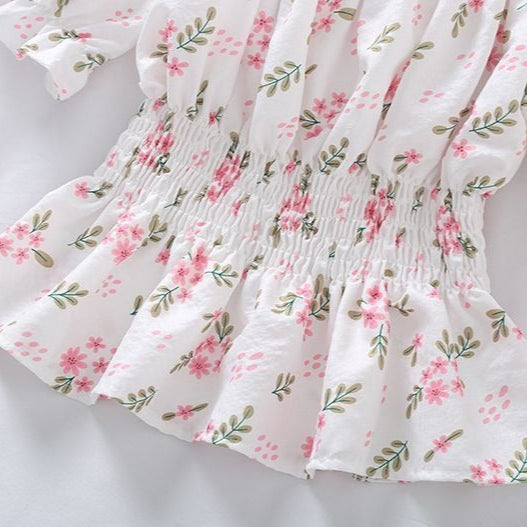 Chemisier à fleurs pour femmes avec nid d'abeilles et manches bouffantes style romantique - Lía