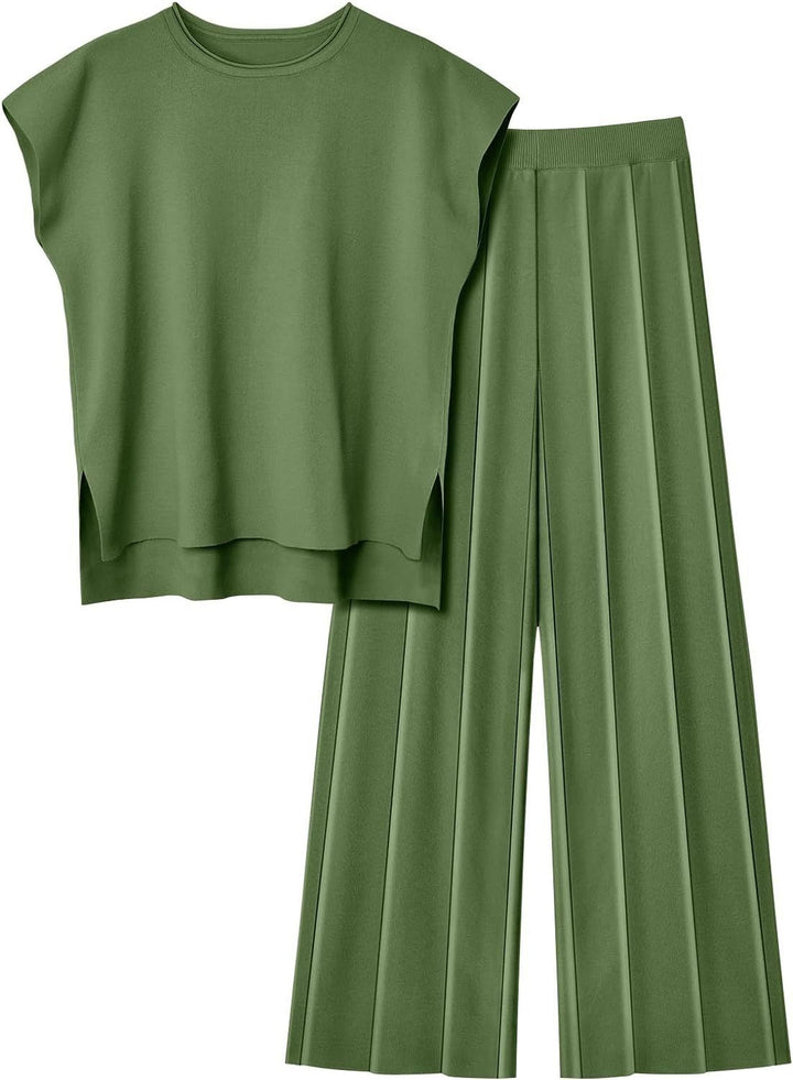 Ensemble top sans manche fluide et pantalon à plis - Oriane