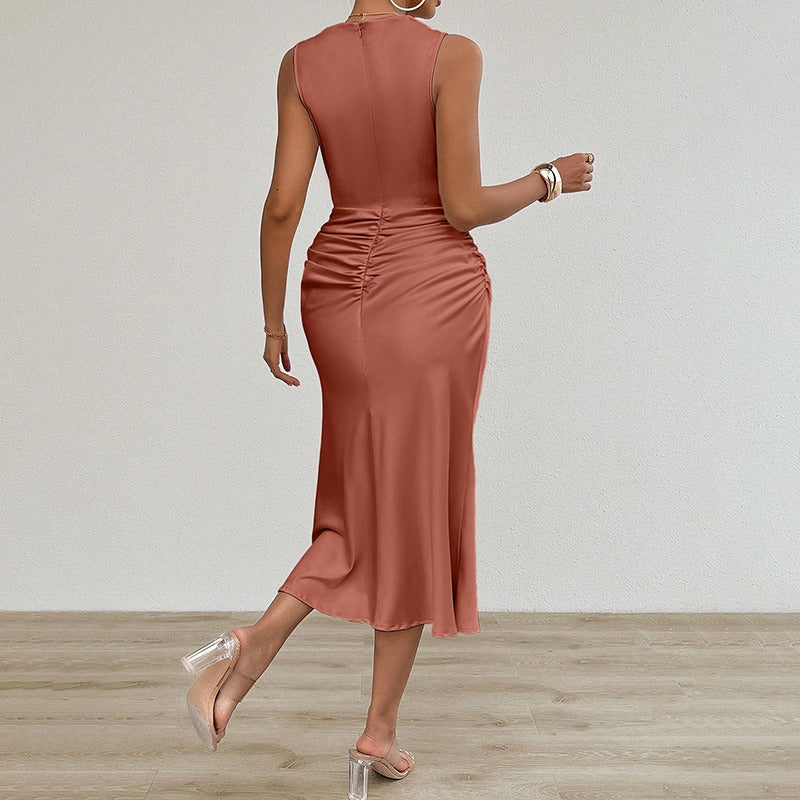 Robe midi drapée en satin pour femme, style ajusté - Julieta