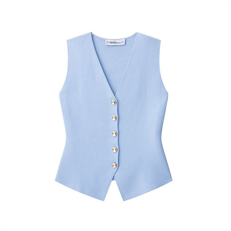 Gilet sans manches pour femme avec boutons dorés, style tailleur - Saray