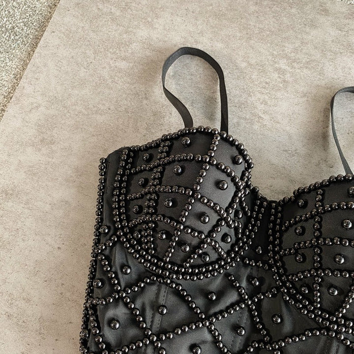 Top bustier femme avec strass noirs - Anastacia
