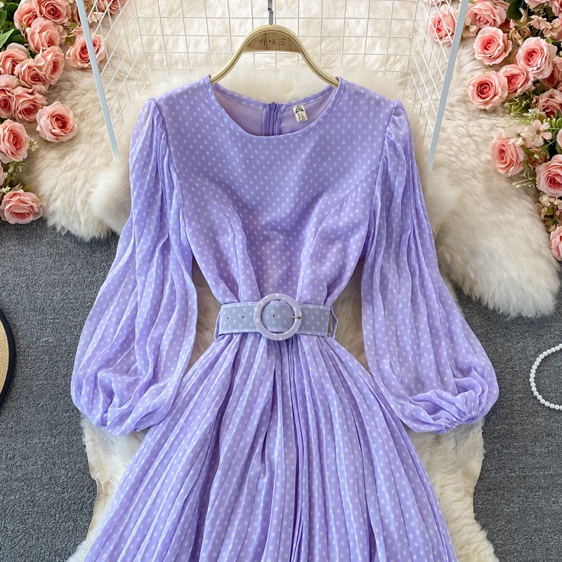 Robe longue pour femme à pois ceinturée style élégant - Colette