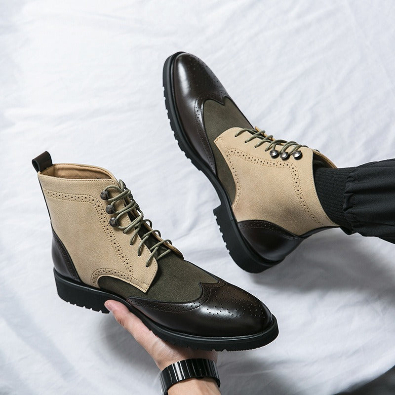 Bottes hautes pour homme en cuir synthétique avec détails brogue style urbain - Lennart