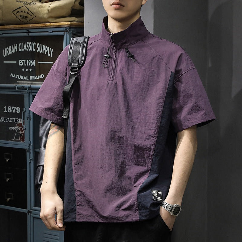 T-shirt homme en crêpe technique demi-zip à col roulé - Cristiano