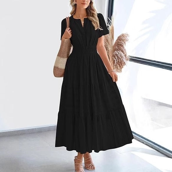 Robe midi plissée à manches courtes pour femme, style bohème - Lorena