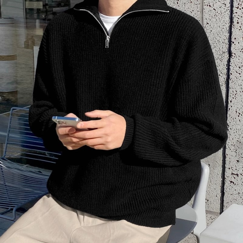 Pull col roulé zippé côtelé homme - Nils