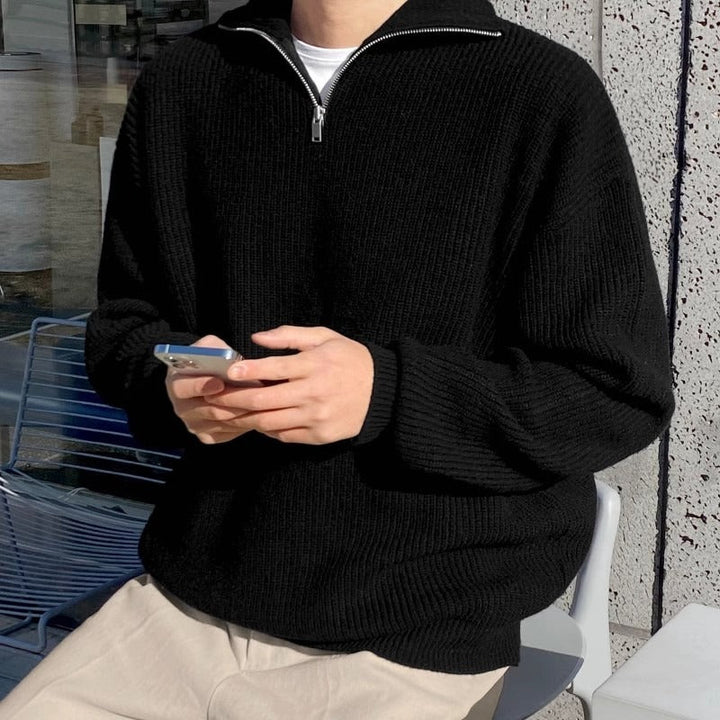 Pull col roulé zippé côtelé homme - Nils