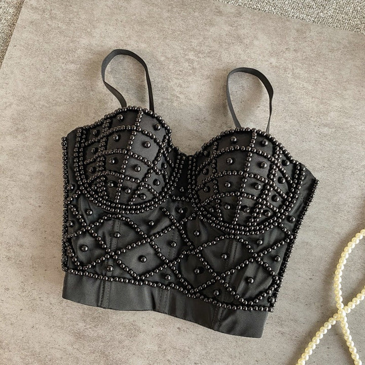 Top bustier femme avec strass noirs - Anastacia