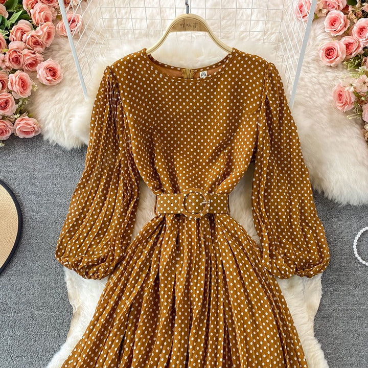 Robe longue pour femme à pois ceinturée style élégant - Colette