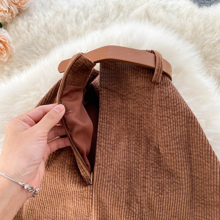 Jupe crayon en velours côtelé avec ceinture - Liora
