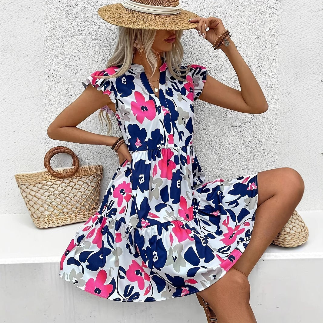 Robe courte pour femme avec imprimé floral dans un style aérien - Camila