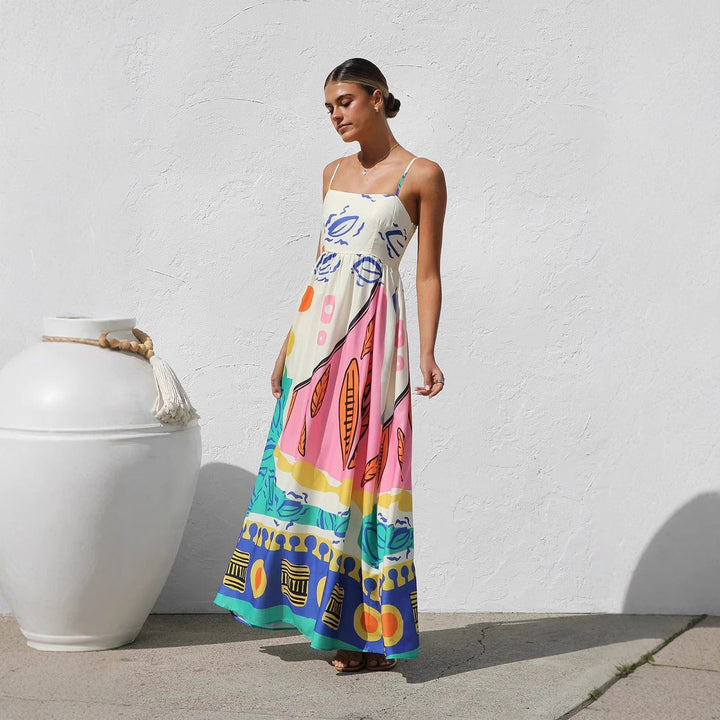 Robe longue fluide imprimée à bretelles pour femme - Naïma