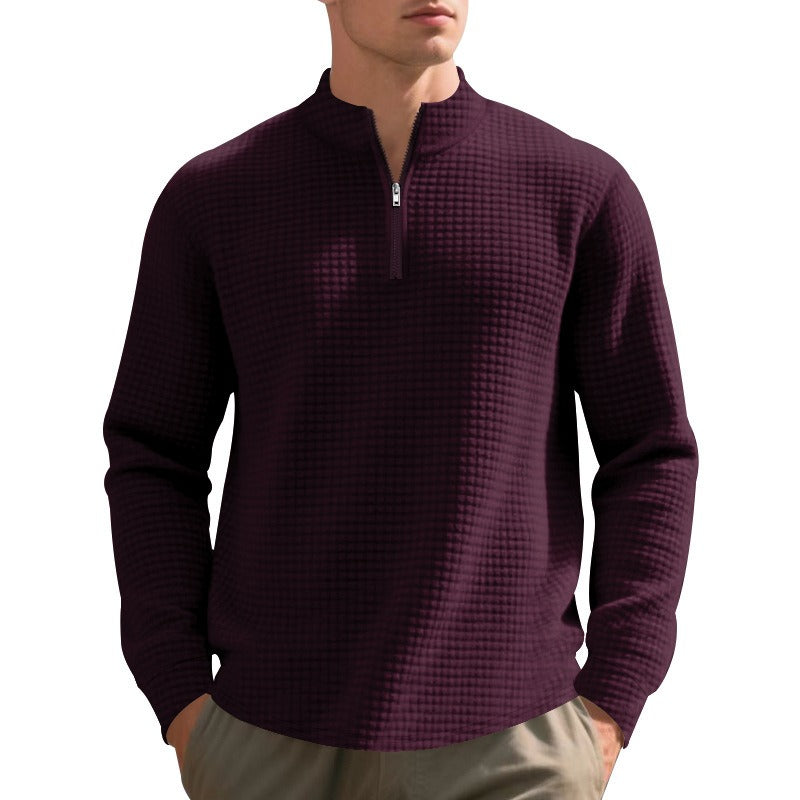 Pull demi-zip pour hommes avec texture gaufrée - Taren