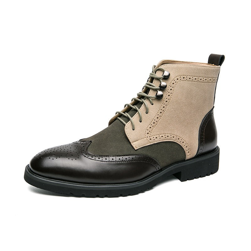 Bottes hautes pour homme en cuir synthétique avec détails brogue style urbain - Lennart