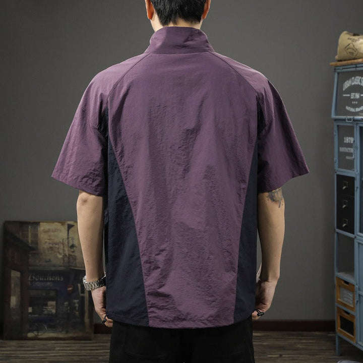 T-shirt homme en crêpe technique demi-zip à col roulé - Cristiano