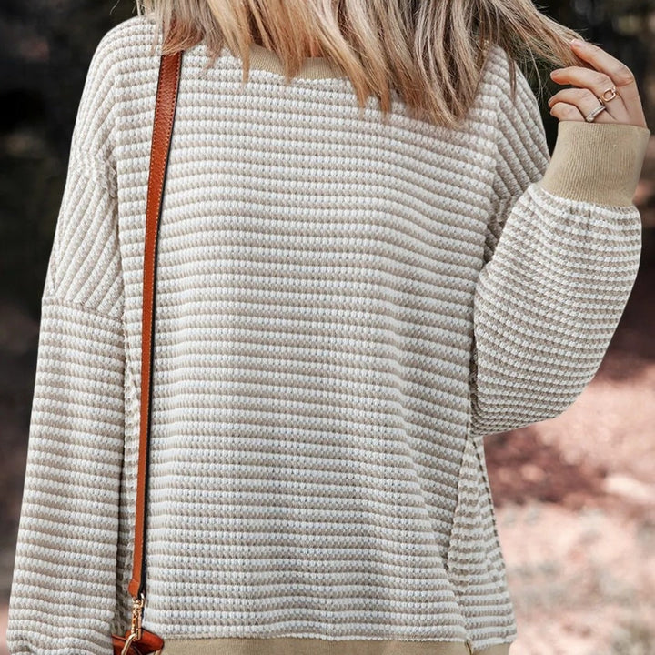 Sweat-shirt texturé à rayures pour femmes avec poignets élastiques - Elina