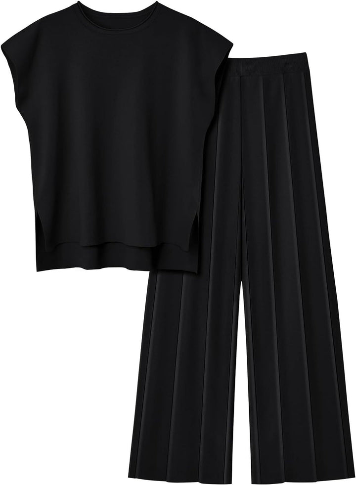 Ensemble top sans manche fluide et pantalon à plis - Oriane