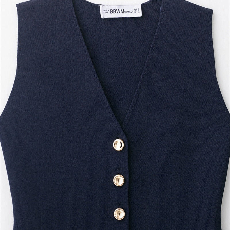Gilet sans manches pour femme avec boutons dorés, style tailleur - Saray