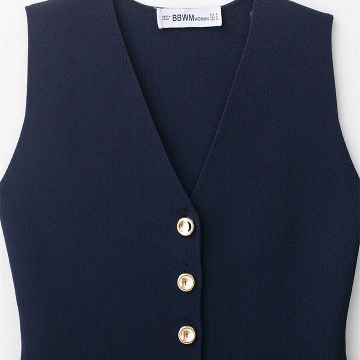 Gilet sans manches pour femme avec boutons dorés, style tailleur - Saray