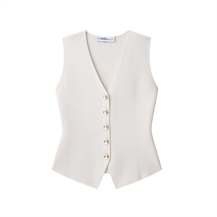 Gilet sans manches pour femme avec boutons dorés, style tailleur - Saray