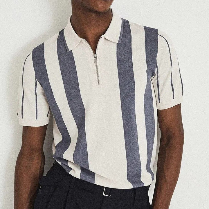 Polo homme en maille à rayures verticales avec fermeture éclair - Théo