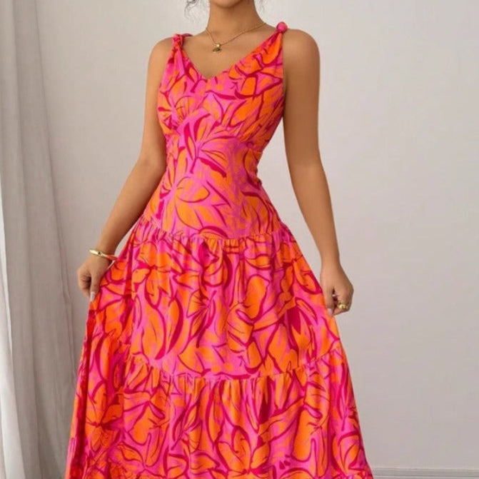 Robe femme à bretelles imprimées coupe évasée - Priscila