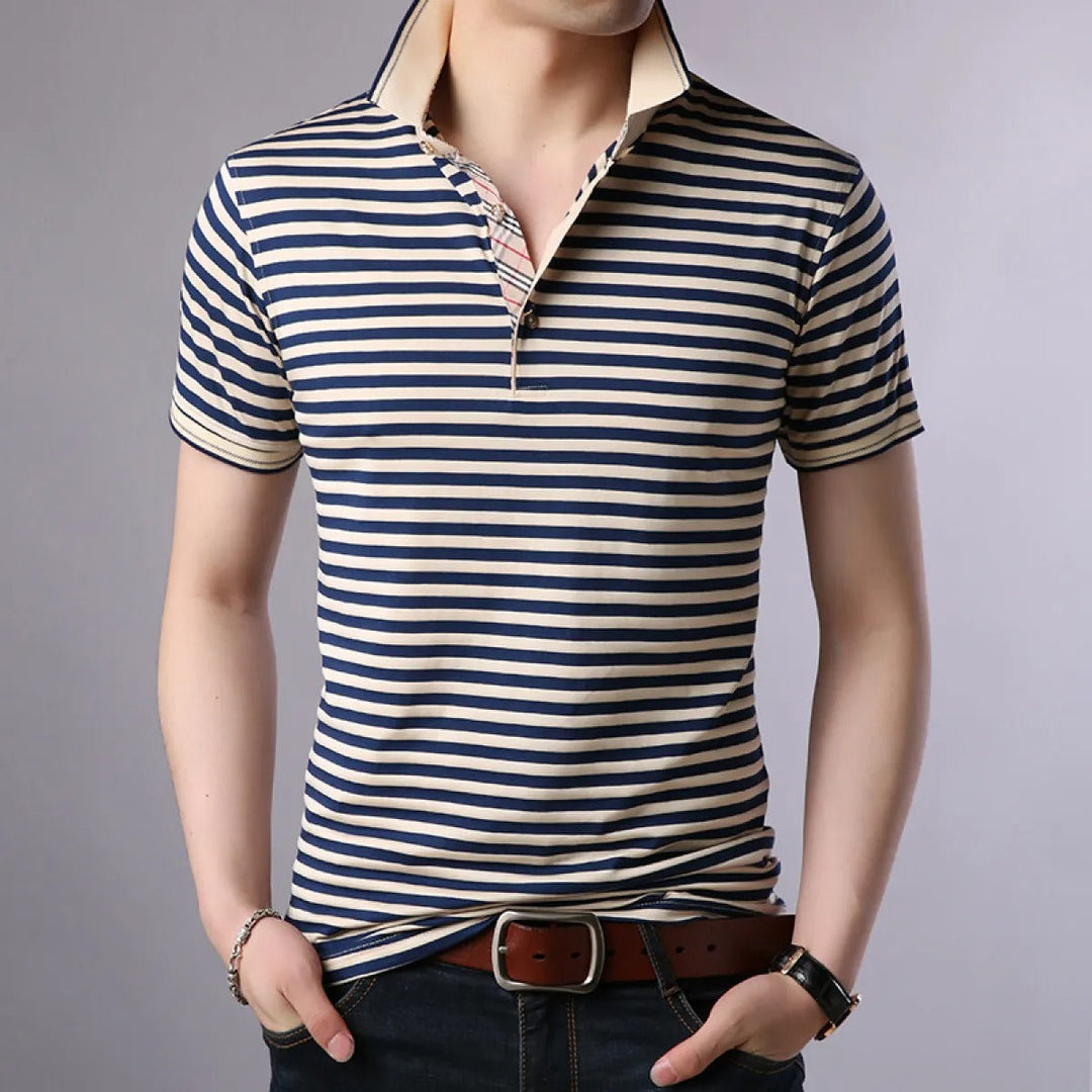 Polo homme en coton rayé à col ouvert - Hugo