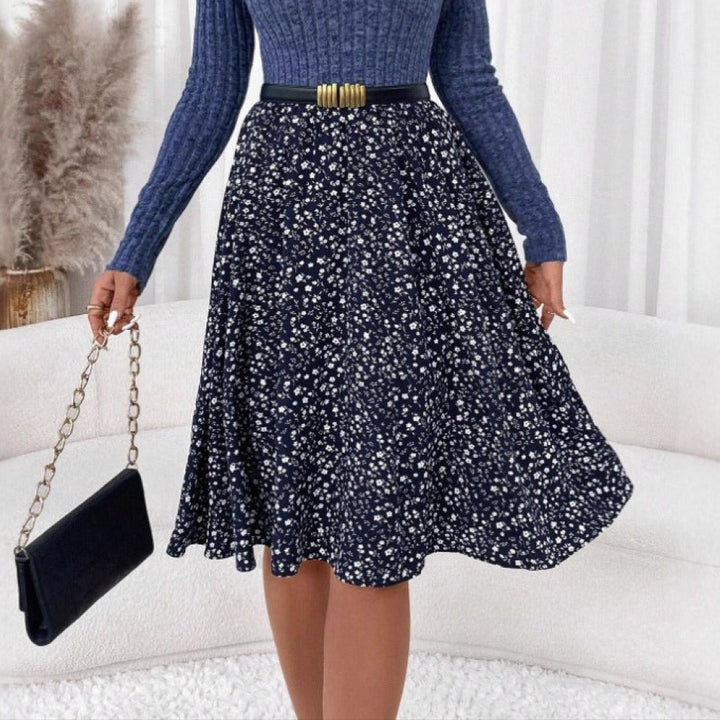 Jupe midi évasée à taille haute et à motifs floraux pour femmes - Dalia