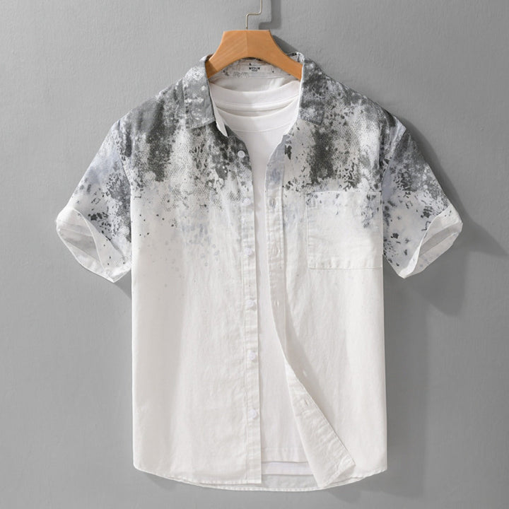 Chemise homme à manches courtes en coton avec imprimé artistique dans un style décontracté - Jean