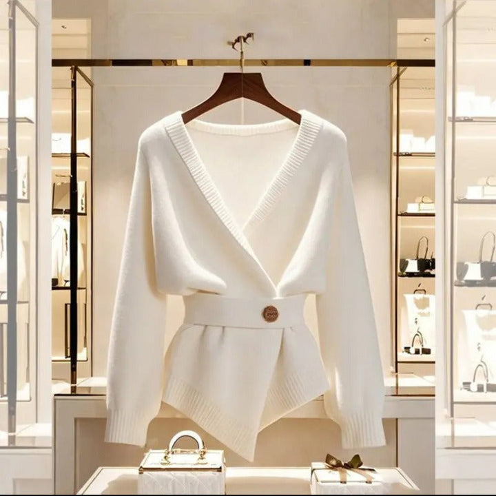 Pull croisé en maille côtelée pour femmes, avec détail de ceinture dans un style élégant - Matildee