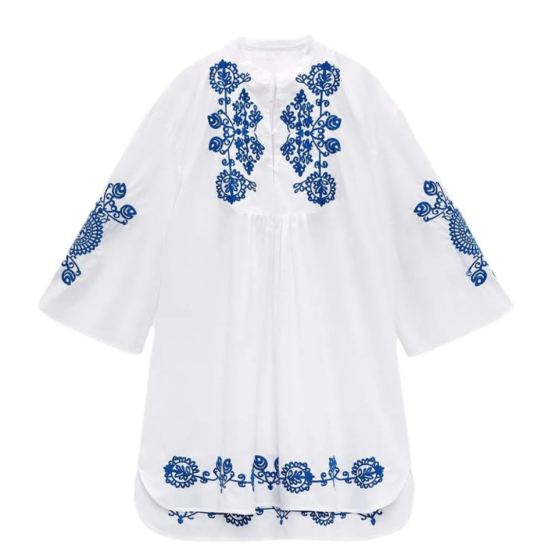Robe courte en coton brodé pour femme, style ethnique, coupe ample - Irati
