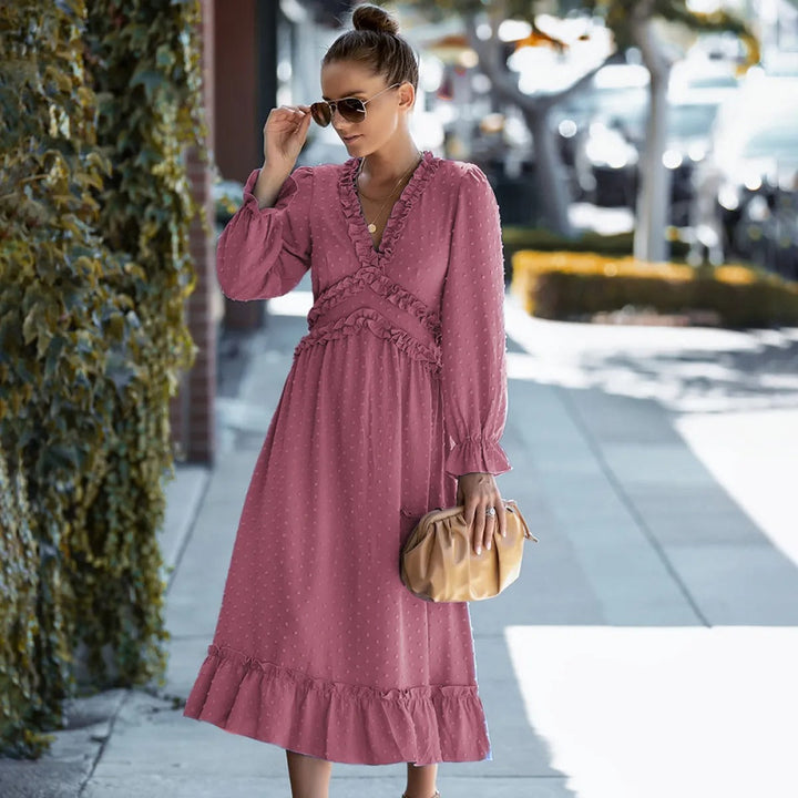 Robe midi pour femme avec texture plumeti romantique - Aitana
