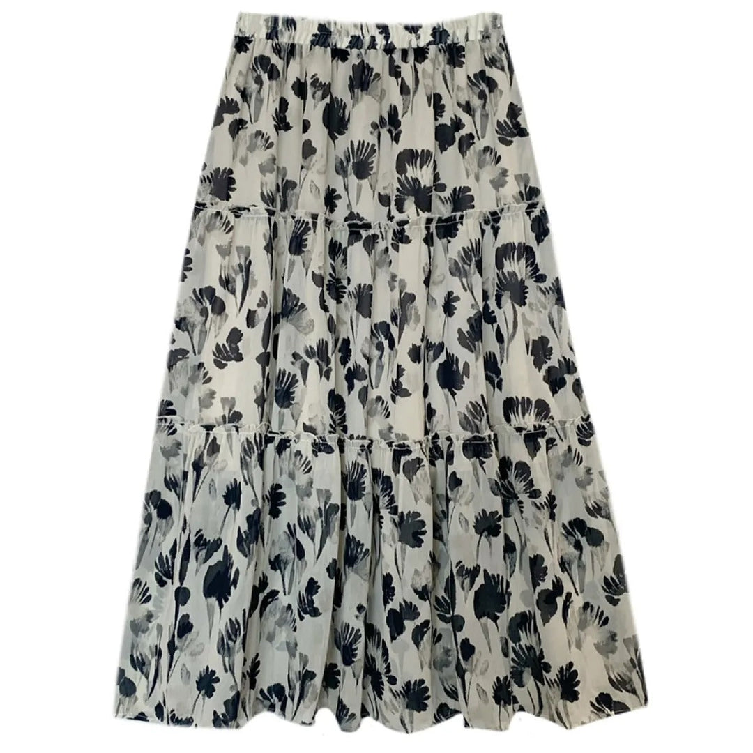 Jupe longue pour femme à imprimé floral monochrome et coupe fluide - Mireille