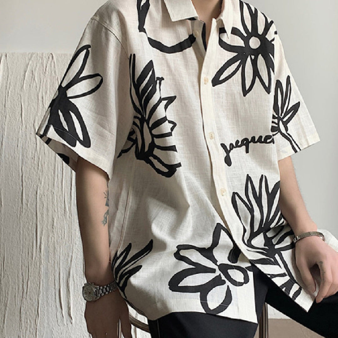 Chemise en lin à manches courtes pour hommes, avec motif floral artistique - Jörg