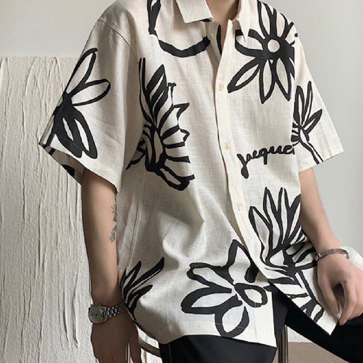 Chemise en lin à manches courtes pour hommes, avec motif floral artistique - Jörg