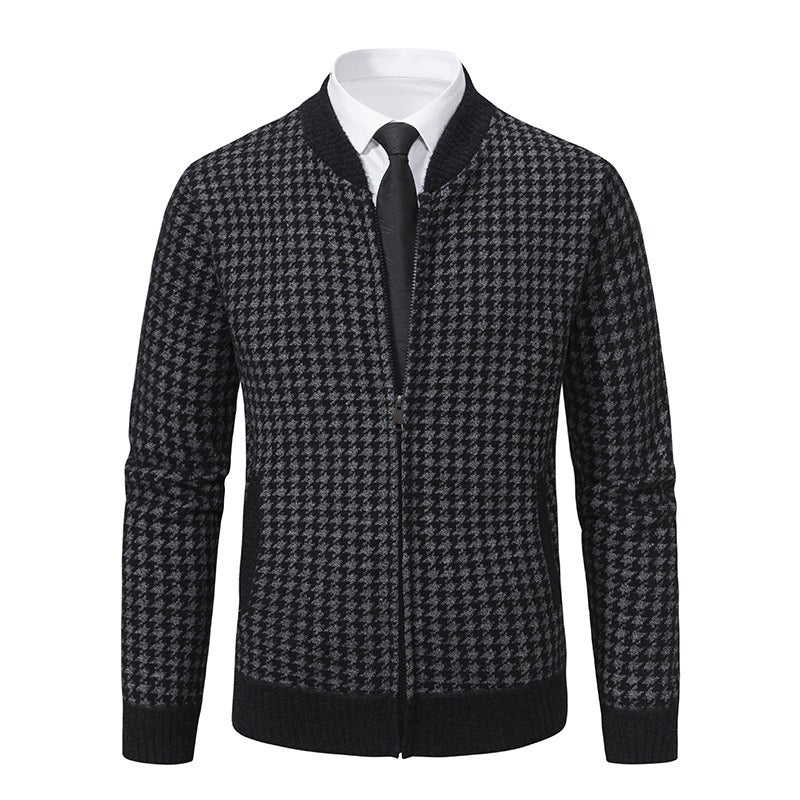 Cardigan zippé élégant à motif pied-de-poule pour hommes décontractés - Søren